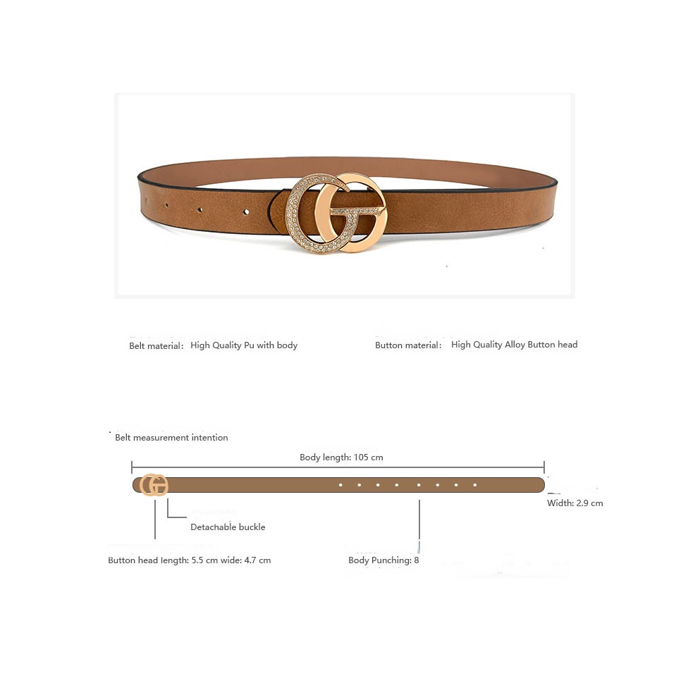 Thắt Lưng Da PU Đính Đá Phối Khóa Chữ G Thời Trang Cho Nữ