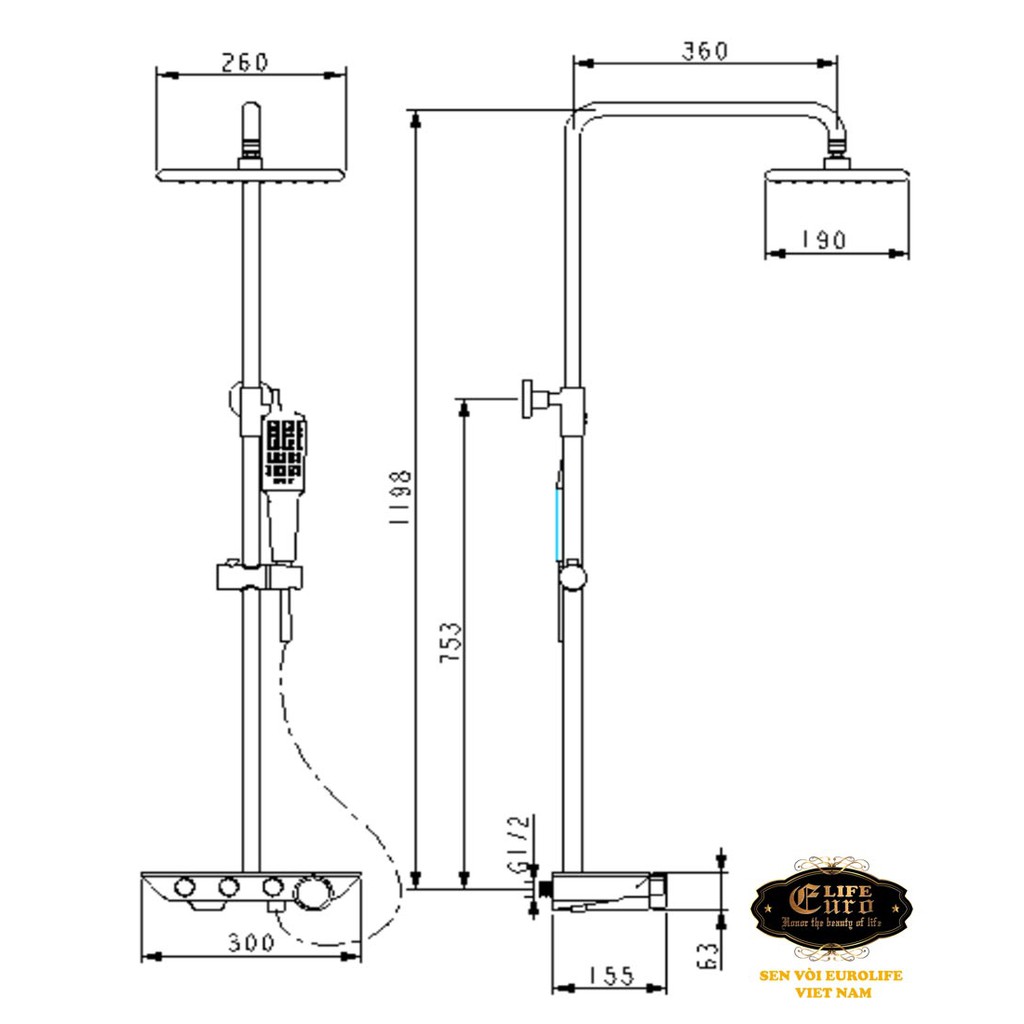 Sen bộ tắm đứng nóng lạnh Eurolife EL-SC908 (Trắng bạc)