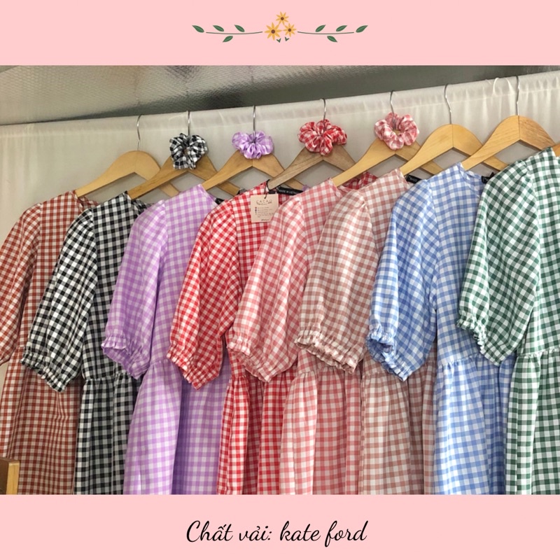 ĐẦM babydoll caro 8 màu cực xinh vải kate ford mịn không mỏng tặng kèm cột tóc vải cùng màu