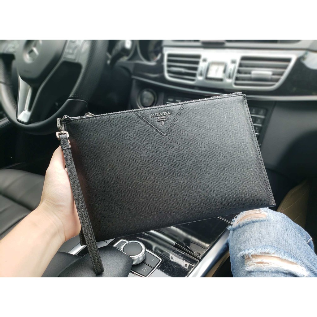 PRADA Clutch Bag Casual Leather Zipper Coin Purse Envelope Bags Big Capacity Phone Pouch Bag