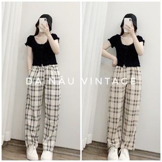  Quần caro ống xuông hot trend cạp chun  ảnh thật hàng sẵn  