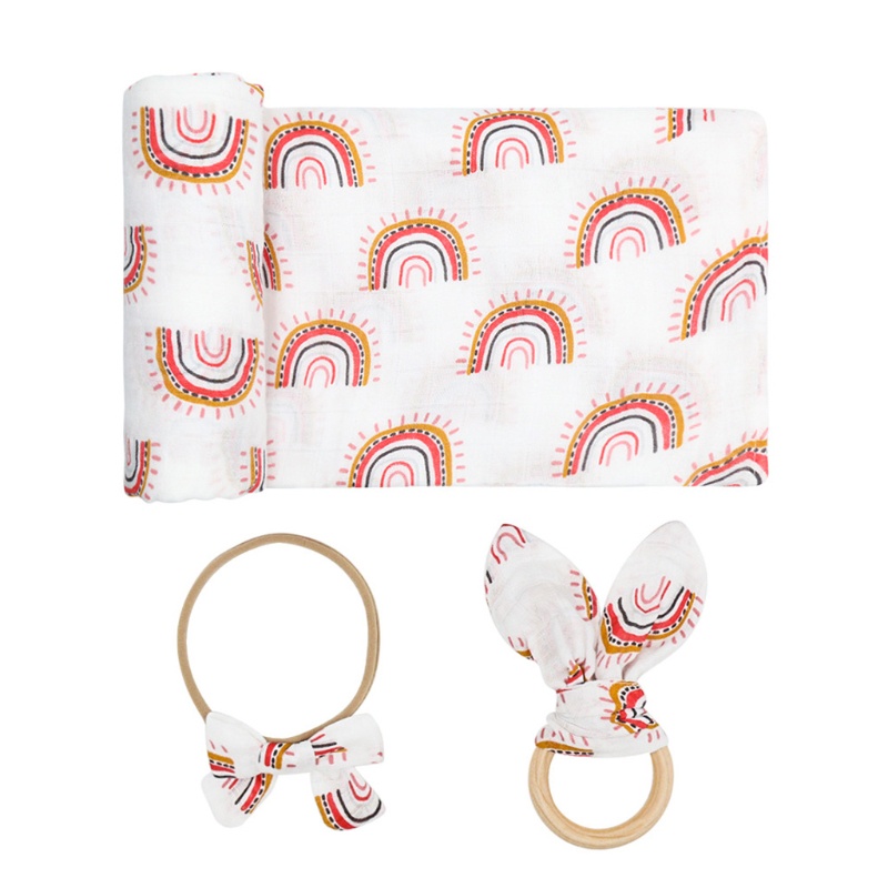 Bộ 3 Món Chăn Quấn + Băng Đô + Kẹp Tóc Xinh Xắn Cho Bé Sơ Sinh