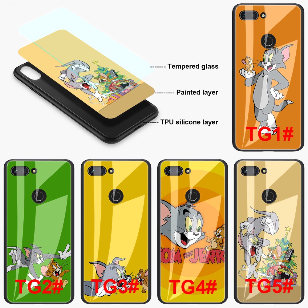 Ốp điện thoại kính cường lực in hình Tom và Jerry cho Realme 5 5i 5S 6 6i C3