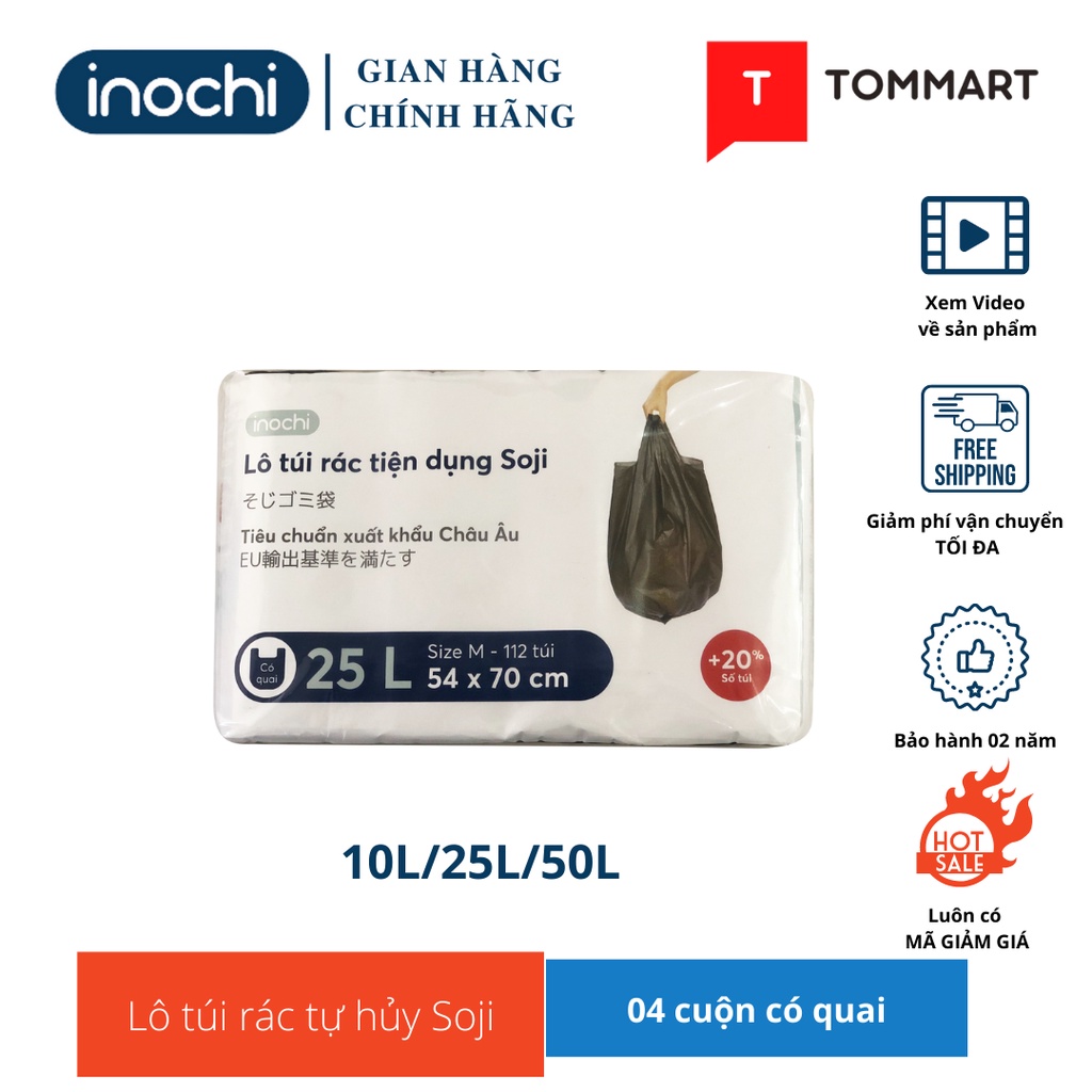 Lô 4 Túi Đựng Rác Tự Huỷ Soji Inochi Màu đen 10L/25L Có Quai Tiện Dụng Thân thiện môi trường