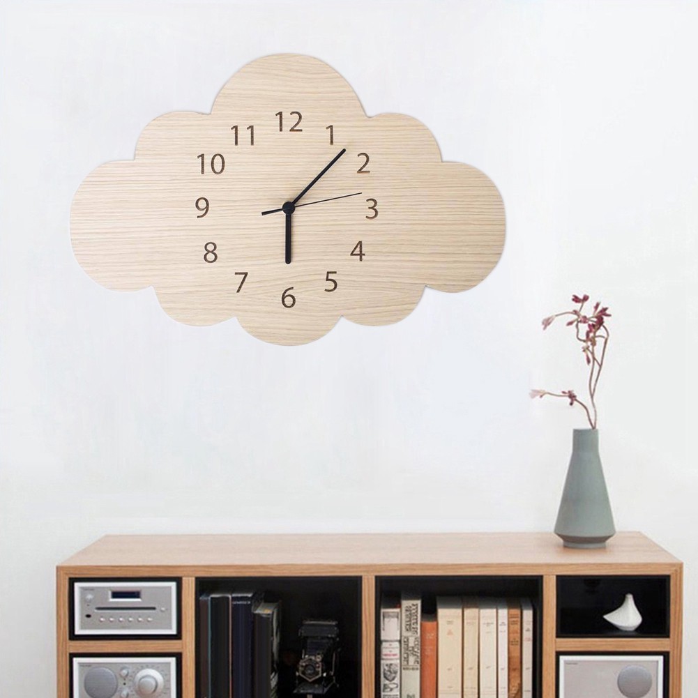 ♙Đồng hồ treo tường hình đám mây bằng gỗ trang trí phòng ngủ cho bé