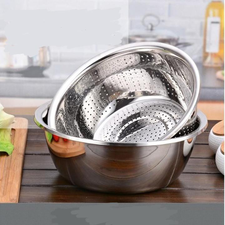 Bộ Thau Rổ Inox Nhà Bếp 5 Món Bằng Inox Đủ Size Từ 18 - 26Cm Tiện Dụng, Dày Dặn