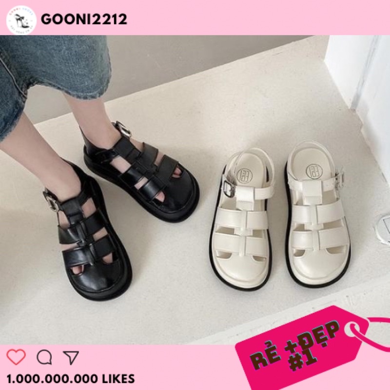 Dép sandal nữ mũi tròn đan rọ, đế cao quai dán phong cách chiến binh ulzzang Hàn Quốc