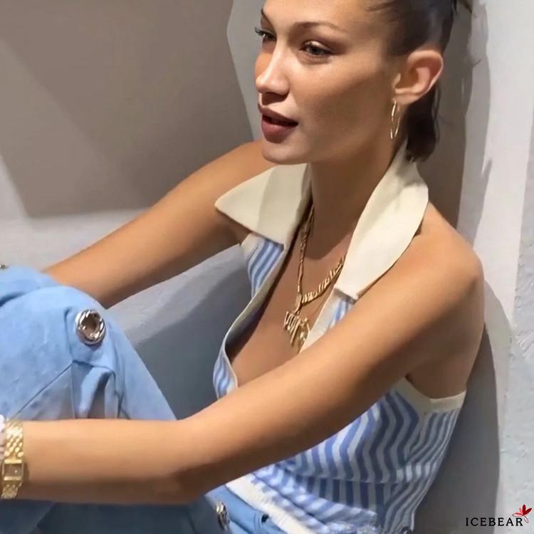 Áo Dệt Kim Nữ Không Tay Cổ Chữ V Viền Cổ Lượn Sóng | BigBuy360 - bigbuy360.vn