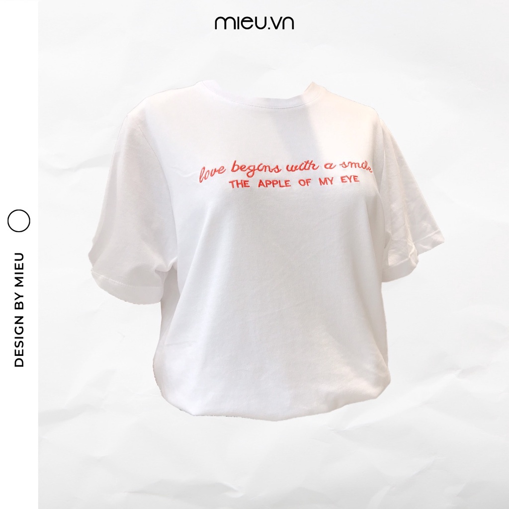 Áo thun thêu &quot; Love begins&quot; MIEU - HM03_Trắng