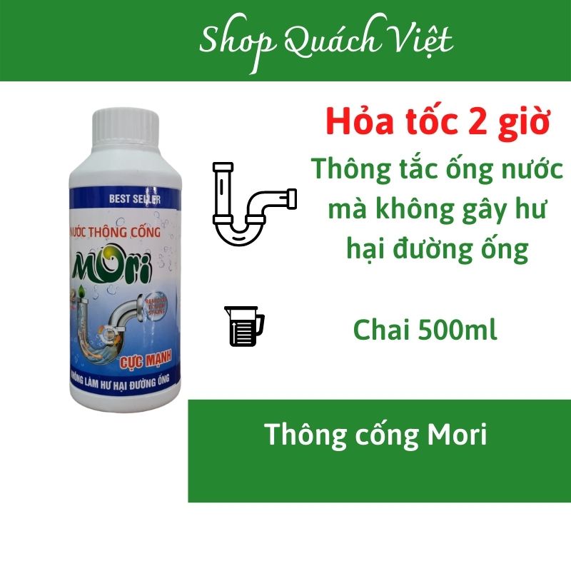 Thông cống MORI- THÔNG ĐƯỜNG ỐNG NƯỚC, LAVABO HIỆU QUẢ, chai 500ml