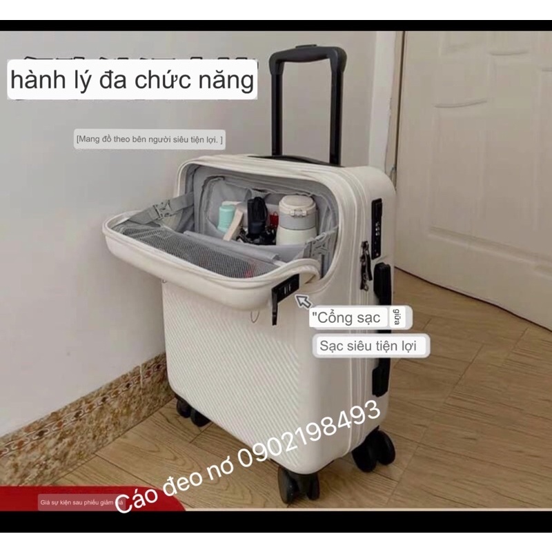 Vali du lịch đa năng Ohboy- có ngăn phụ, ổ sạc, đa năng size 20-26 - Cáo đeo nơ