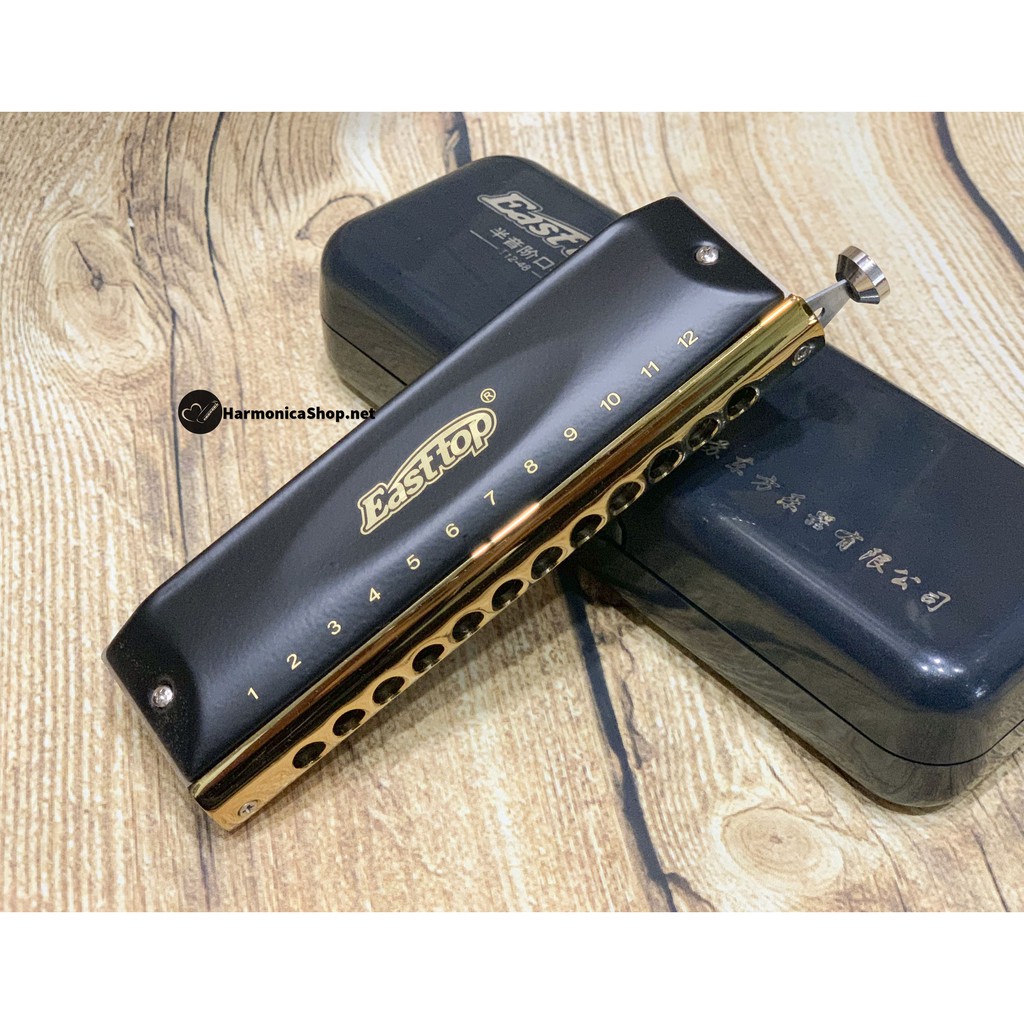 Kèn harmonica Chromatic T1248 Black/Gold 12 lỗ hiệu Easttop