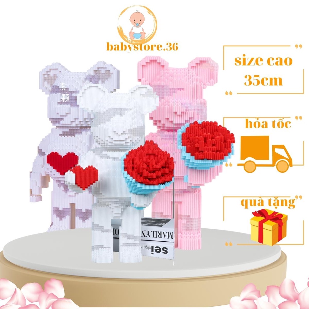 Đồ chơi xếp hình Gấu Bearbrick(sẵn hàng tặng búa,led)lắp ráp mô hình cỡ lớn babystore.36 size35cm bearbrick