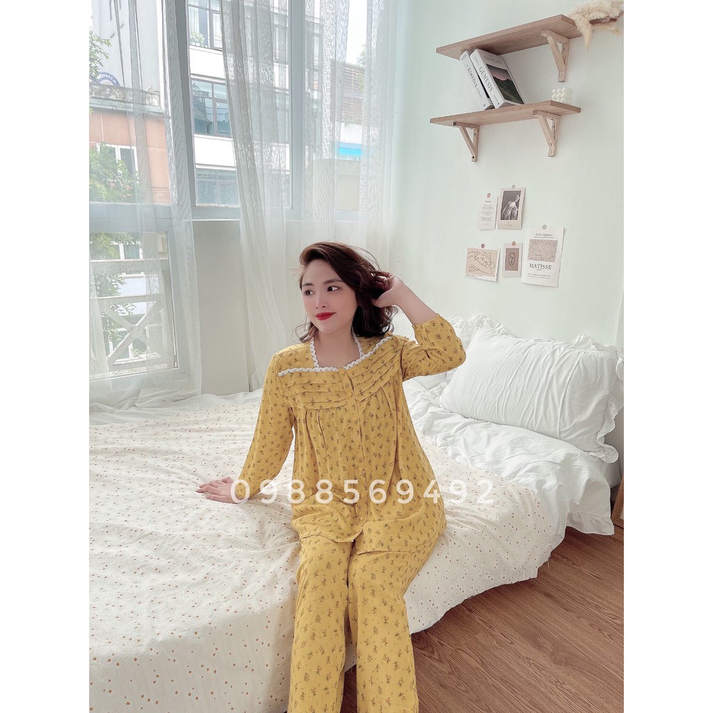 BỘ BẦU VÀ SAU SINH DÀI TAY CÓ MỞ CÚC CHO BÉ TI CHẤT TƠ HÀN HOA NHÍ