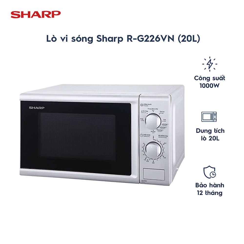 Lò vi sóng có nướng Sharp R-G226VN-S dung tích 20 lít, bảo hành 12 tháng