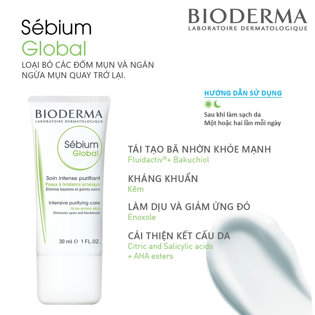 Kem dưỡng điều trị mụn nhẹ Bioderma Sebium Global - 30ml