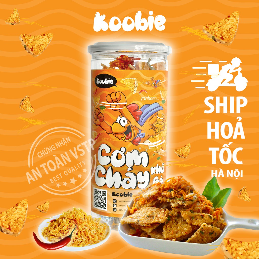 Cơm cháy khô gà Koobie 300g, đồ ăn vặt ngon an toàn vệ sinh, giao hàng siêu tốc