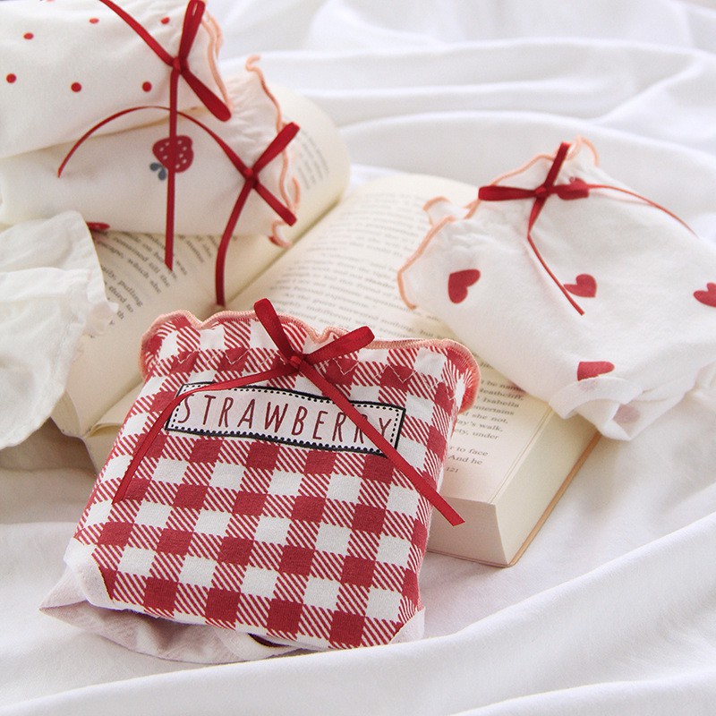 [ M,L,XL ] Quần Lót Cotton Hoạ Tiết Trái Tim Đỏ Dễ Thương Chíp Nữ Cotton Xinh Xắn Mainia Shop