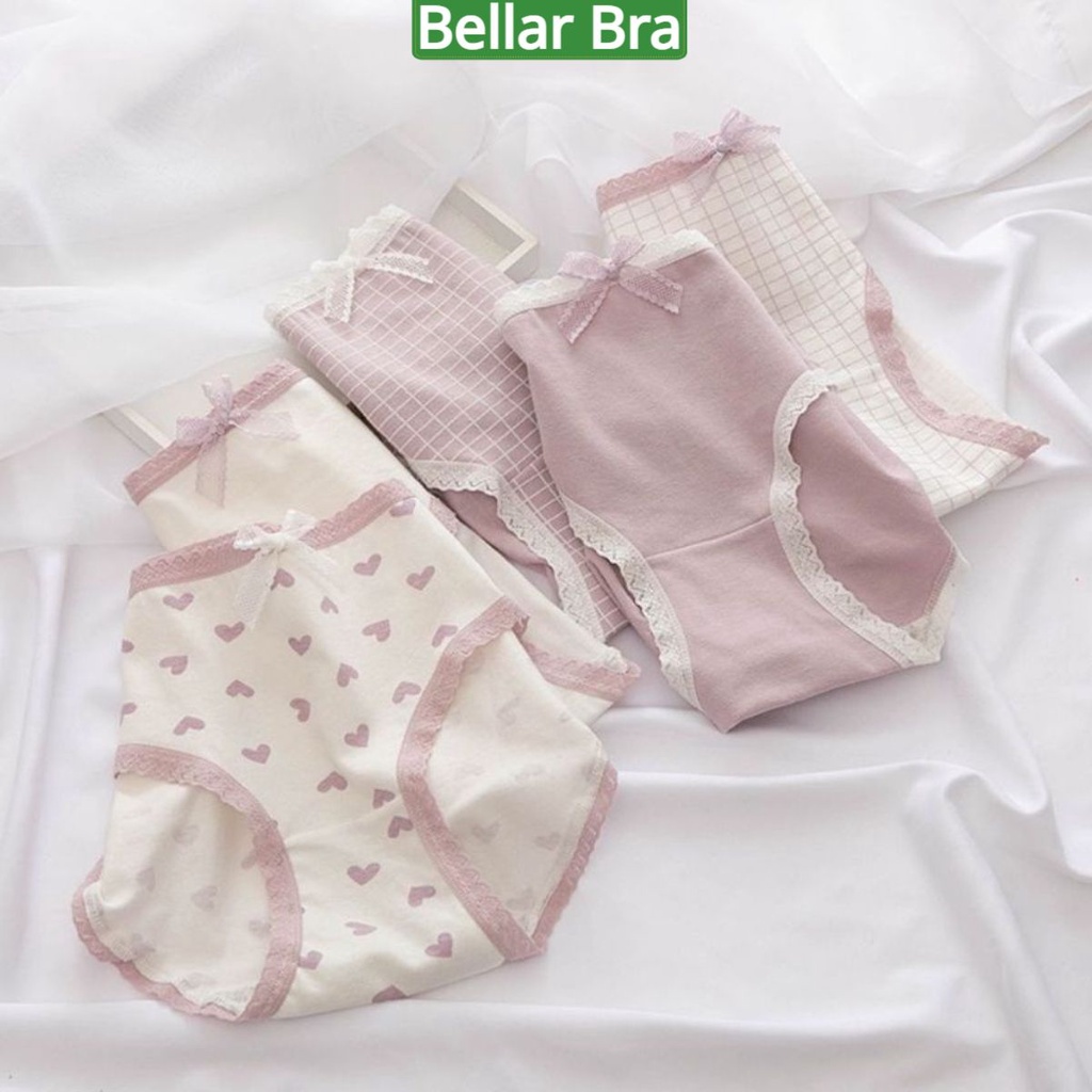 Quần lót nữ, quần lót cotton kháng khuẩn khử mùi viền ren đính nơ gợi cảm dễ thương - L110