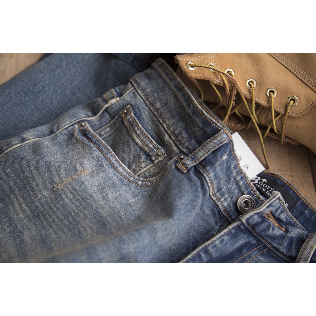 Quần jean nam, quần bò nam màu xanh bụi  bặm from slimfit cao cấp chất vải denim co dãn