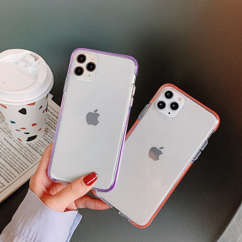 Ốp lưng điện thoại in hoạt hình 5 Colors Two-Color Transparent Anti-Fall cho Compatible for iPhone 11 Pro X XR XS Max 6 6S 7 8 Plus