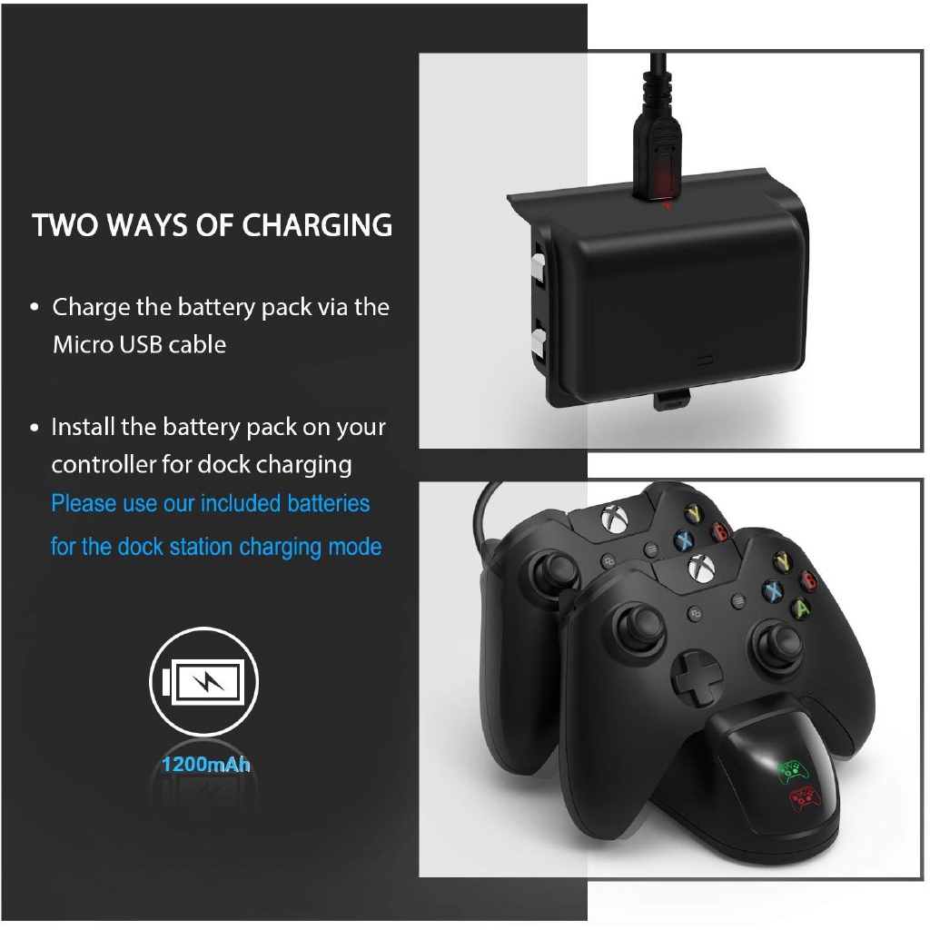 Xbox One Controller Charger, Charging Station with Battery for Xbox One/ One X/S