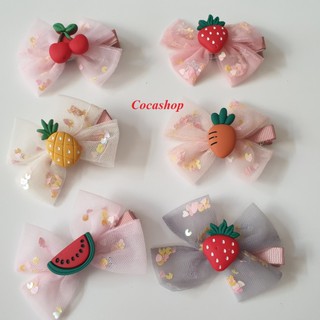 Set 2 cái kẹp tóc mái cho bé gái nơ mềm bọc vải kèm kim tuyến lấp lánh