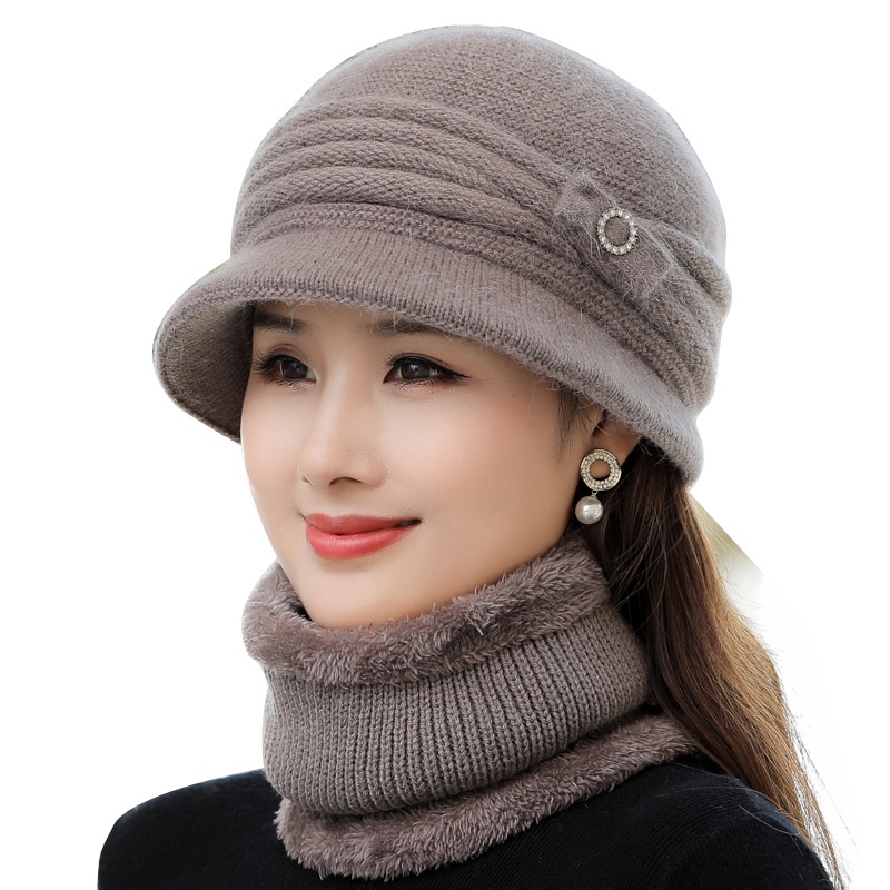 Mũ Len Dệt Kim Giữ Ấm Mùa Thu Đông Phong Cách Mới Cho Phụ Nữ Trung Niên