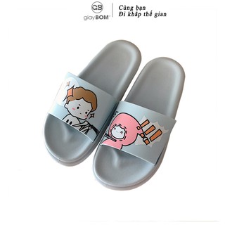 [Mã WABRMH99 giảm 12% đơn 99K]Dép nữ giayBOM quai ngang hoạt tiết couple dễ thương D56