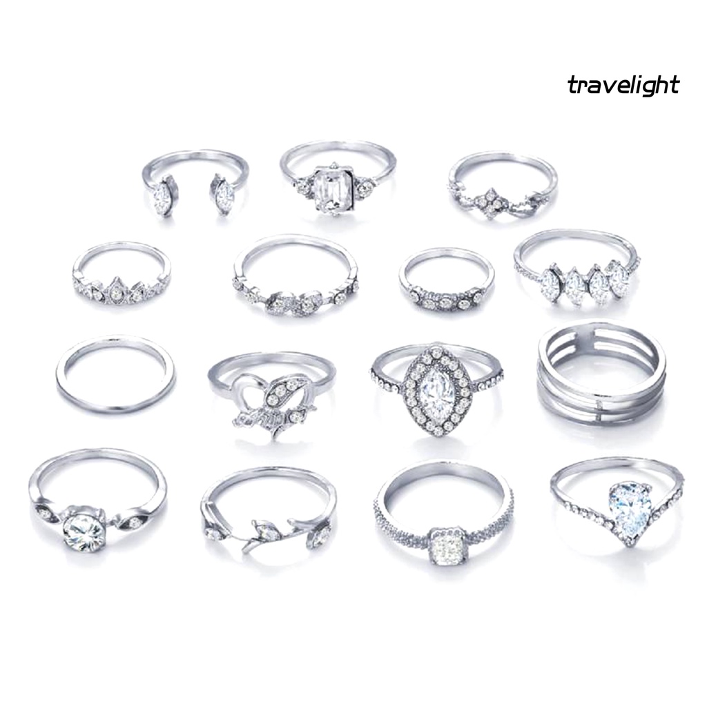 Set 15 Nhẫn Đính Đá Phong Cách Bohemian Cho Nữ