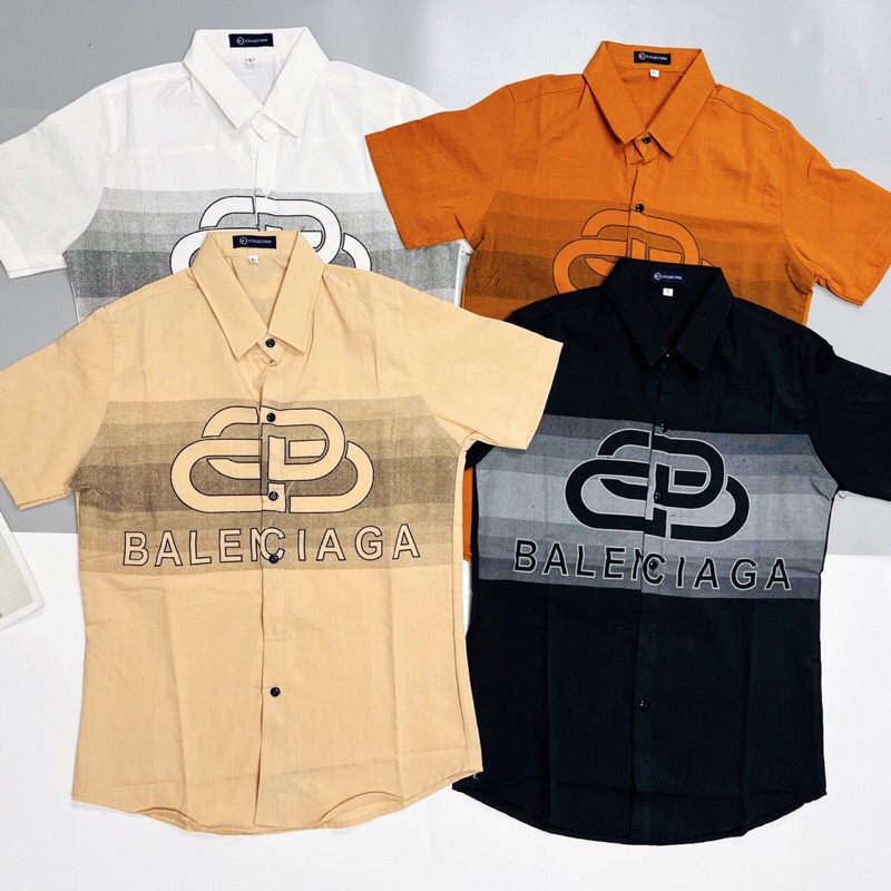Áo sơ mi nam nữ ngắn tay chất liệu vải đũi in chữ BURB, BALEN, phong cách thời trang công sở tinh tế và sang trọng