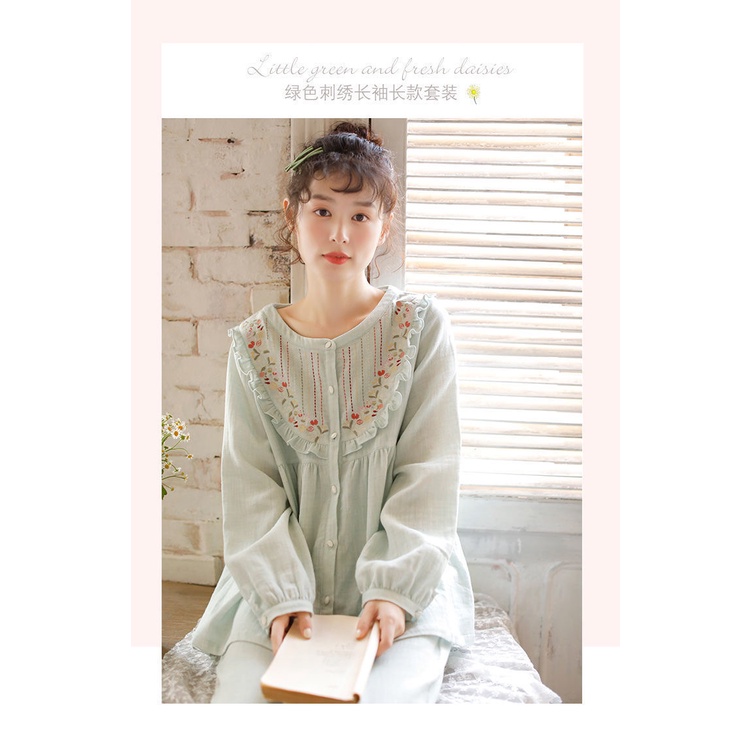 [Order-Có ảnh thật] Bộ đồ ngủ nữ mặc nhà hoạ tiết thêu tay chất xô muslin cao cấp | BigBuy360 - bigbuy360.vn