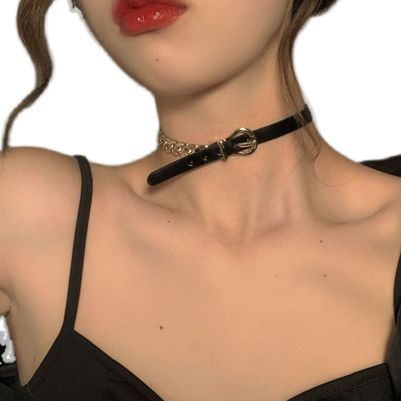 Vòng Cổ choker Dây Da Màu Đen Với Khóa Kim Loại Phong Cách Cổ Điển 19903 Thời Trang
