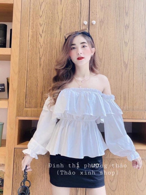 [Sẵn]Áo Trắng trễ vai 2 tầngFreeshipchất siu mát kèm video ảnh thật