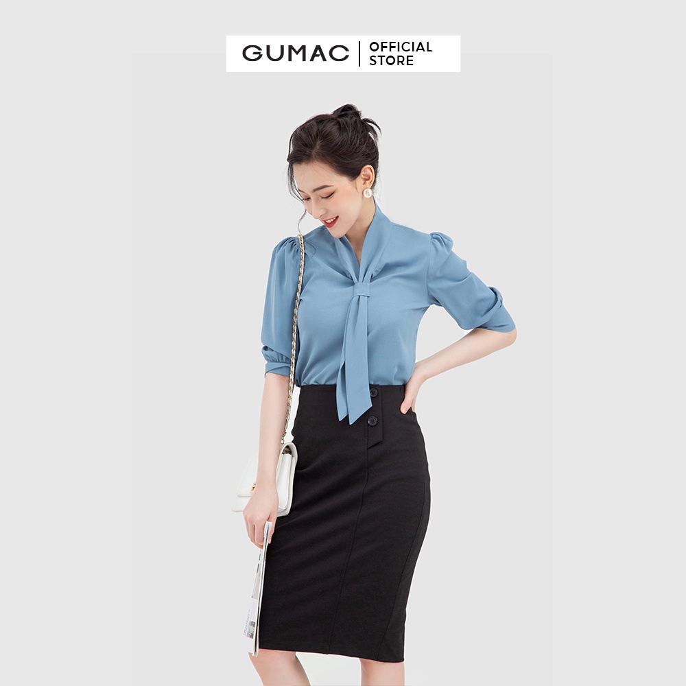 Chân váy dài công sở GUMAC dáng bút chì 2 nút VB11014 co giãn thoải mái màu đen | BigBuy360 - bigbuy360.vn
