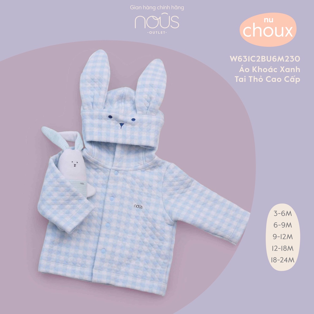 Áo khoác tai thỏ Nous cho bé trai bé gái - chất liệu Nous Choux mềm mại (size 3-24M)