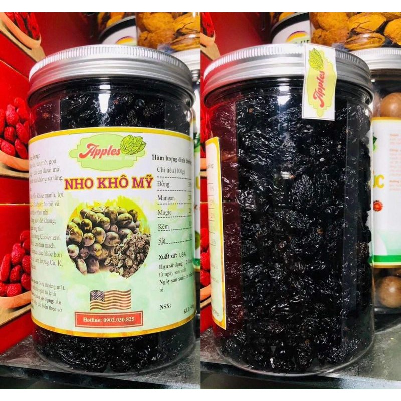 Nho Khô Đen Mỹ Không Hạt Không Đường 500gr