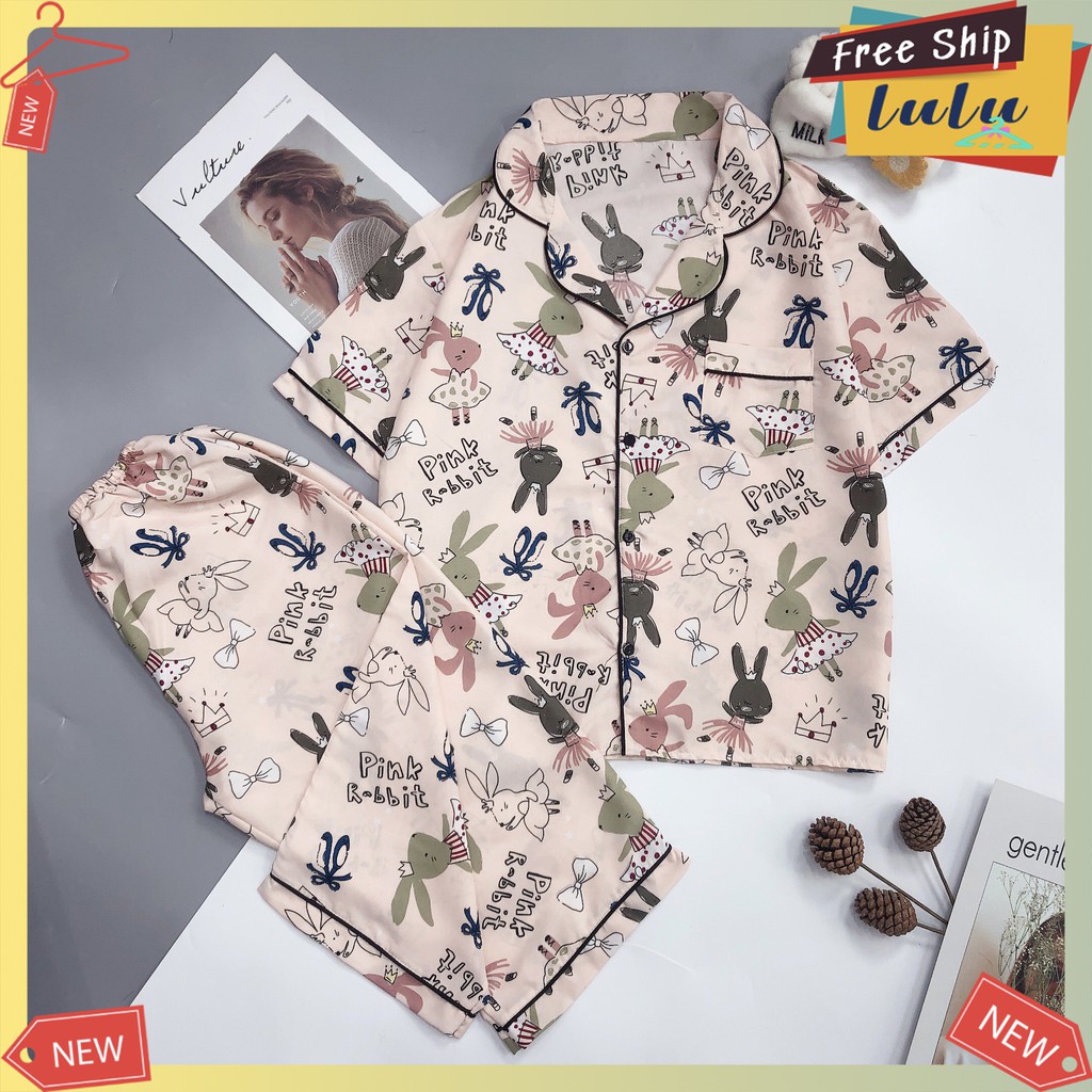 Pijama kate thái lửng freesize dưới 62kg Lulu Shop, đồ bộ mặc nhà nữ áo cộc quần lửng ngố. | BigBuy360 - bigbuy360.vn