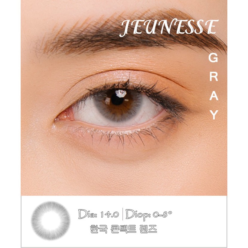 Lens xám ,Kính áp tròng  Hàn Quốc màu xám bạc JEUNESSE GRAY , tặng kèm nước ngâm lens ,Lens giãn tròng nhẹ 14.0.