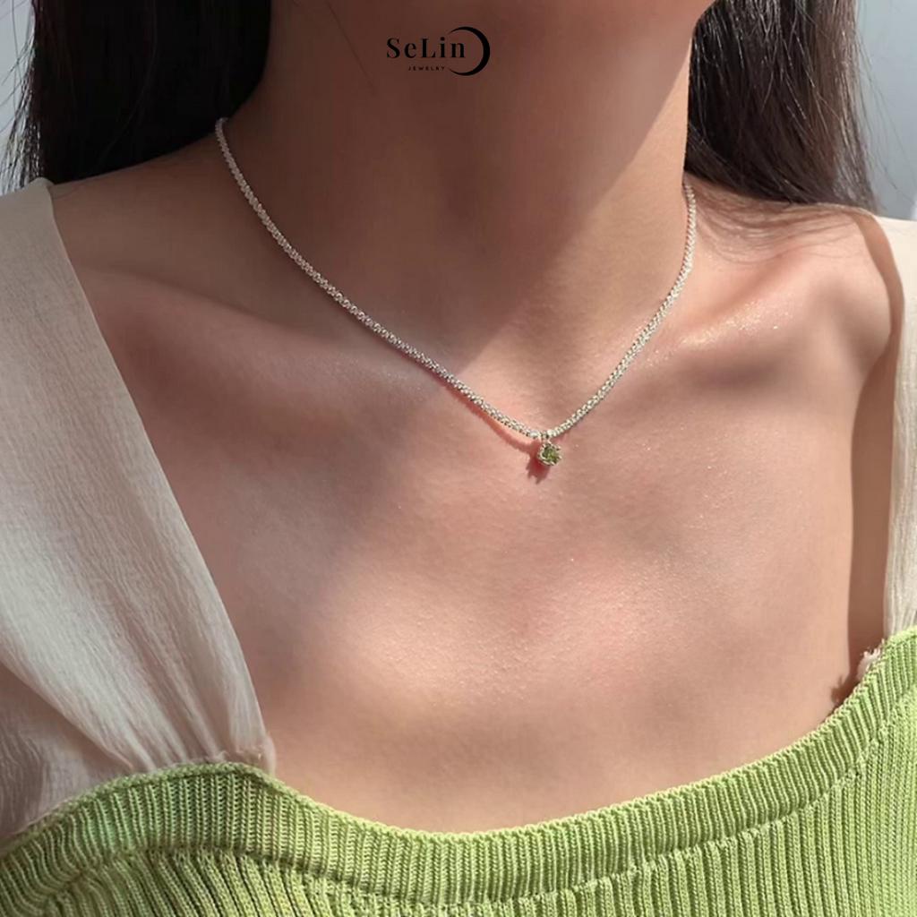 Dây chuyền bạc vòng cổ bạc nữ 925 SELIN JEWELRY đính đá xanh đẹp, nữ tính, trang sức phụ kiện bạc nữ