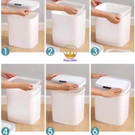 Thùng rác thông minh cảm biến sạc usb 25.3x18.5x30cm, cảm biến tự mở khi che phía trên ~30cm