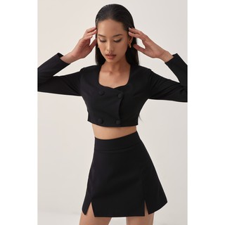 ELE Studios- Áo tay dài đen form vest độn vai Grandeur Top- ELE