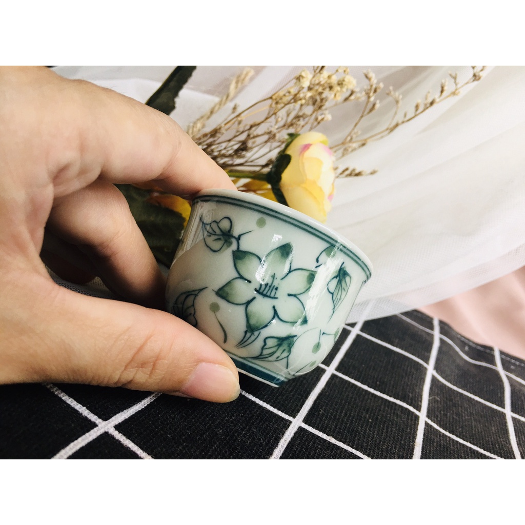 GỐM NHẬT - LY TRÀ NHỎ HOA LÁ XINH