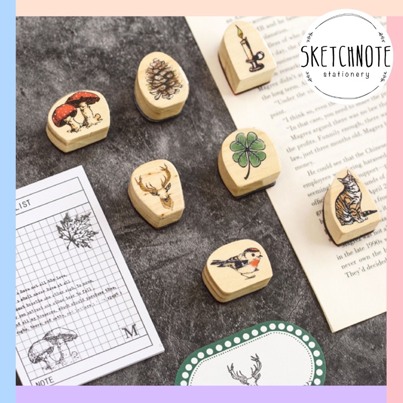 Stamp con dấu gỗ mini động vật SP001