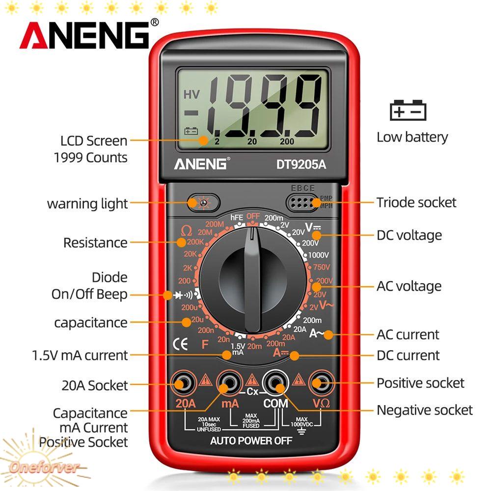 Đồng Hồ Đo Vạn Năng Kỹ Thuật Số Thông Minh ANENG DT9205A-12 AC/DC