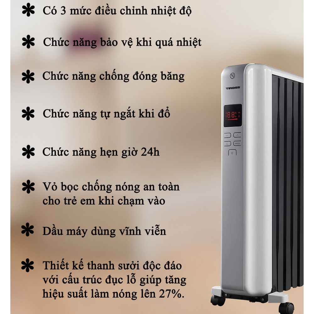 Máy sưởi dầu cao cấp Tiross 12 Thanh TS9218