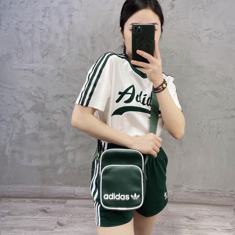 Túi Adidas đeo chéo mini bag vintage màu xanh XUẤT DƯ FULL TEM TAG