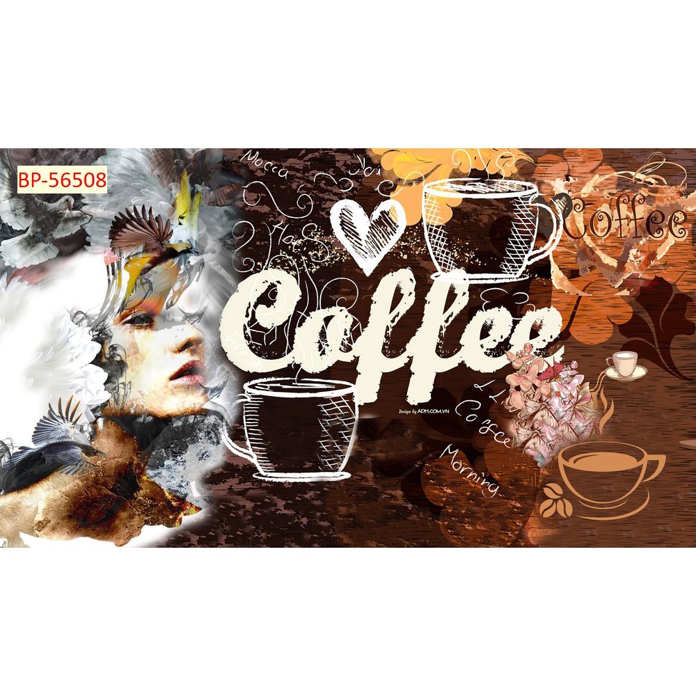 Tranh dán tường trang trí Quán Cafe, Trà Sữa, Trang Trí Cửa Hàng 3D