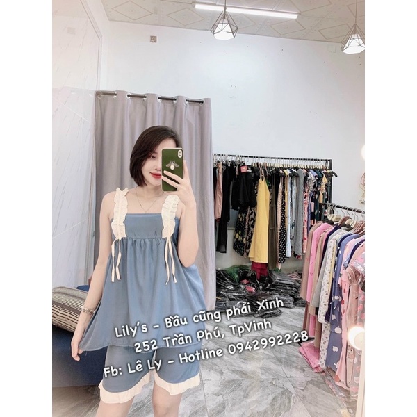 [Hàng loại1]Bộ bầu mùa hè chất đũi siêu mềm mát☘️đồ bộ cho bà bầu 2 dây quần bầu có chun chỉnh freesize từ 45-70kg BBH16