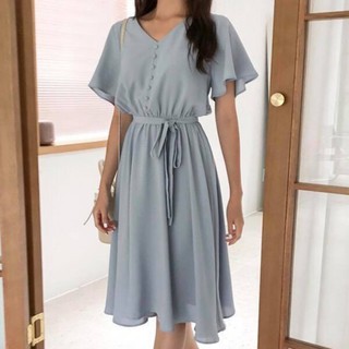 017đa - đầm dạo phố cổ v tay cánh tiên thắt nơ eo duyên dáng